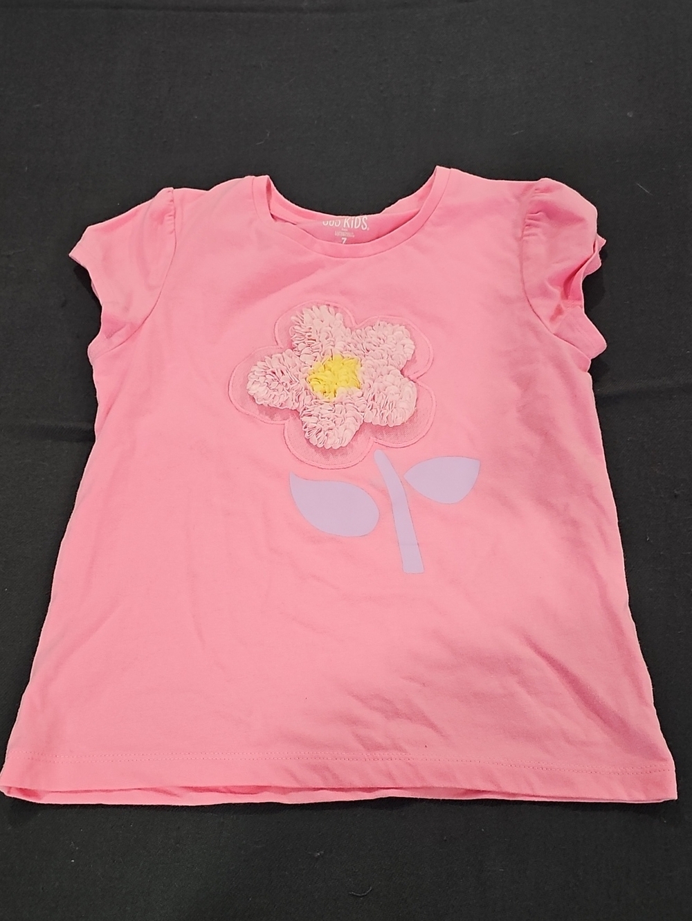 Pink Flower Applique Short Sleeve Girls Top Girls Size 7